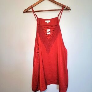 NWT Eyeshadow Red Tank Top Blouse Cami Womens Size‎ 2X Lace and String Details